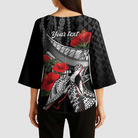 Hawaiian Honu Personalized Kimono Sleeve Blouse Black Tribal Hook Pattern LT9 - Polynesian Pride