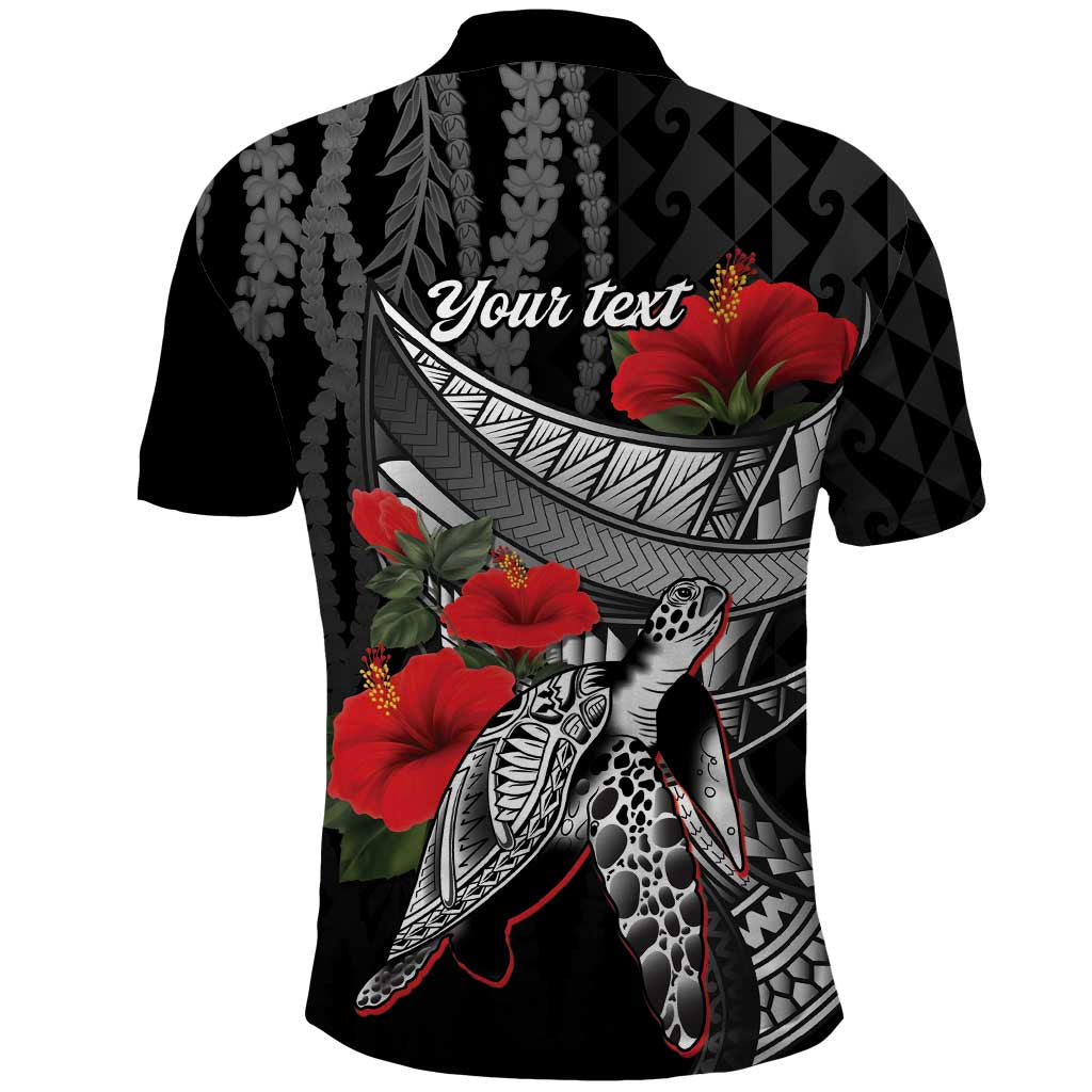 Hawaiian Honu Personalized Polo Shirt Black Tribal Hook Pattern LT9 - Polynesian Pride