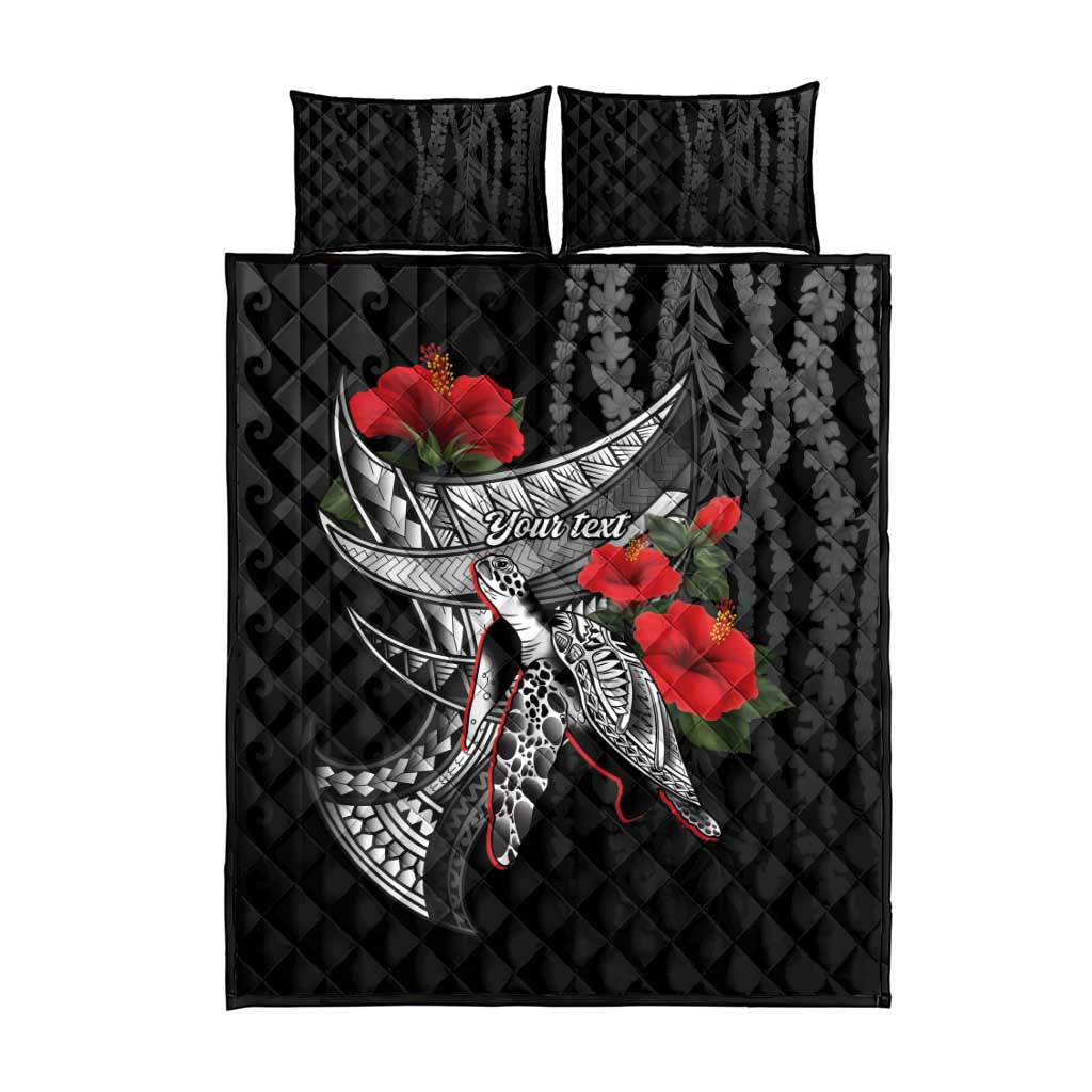 Hawaiian Honu Personalized Quilt Bed Set Black Tribal Hook Pattern LT9 - Polynesian Pride