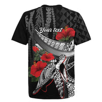 Hawaiian Honu Personalized Rugby Jersey Black Tribal Hook Pattern LT9 - Polynesian Pride