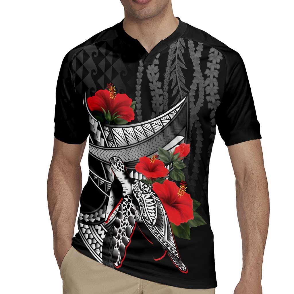 Hawaiian Honu Personalized Rugby Jersey Black Tribal Hook Pattern LT9 - Polynesian Pride