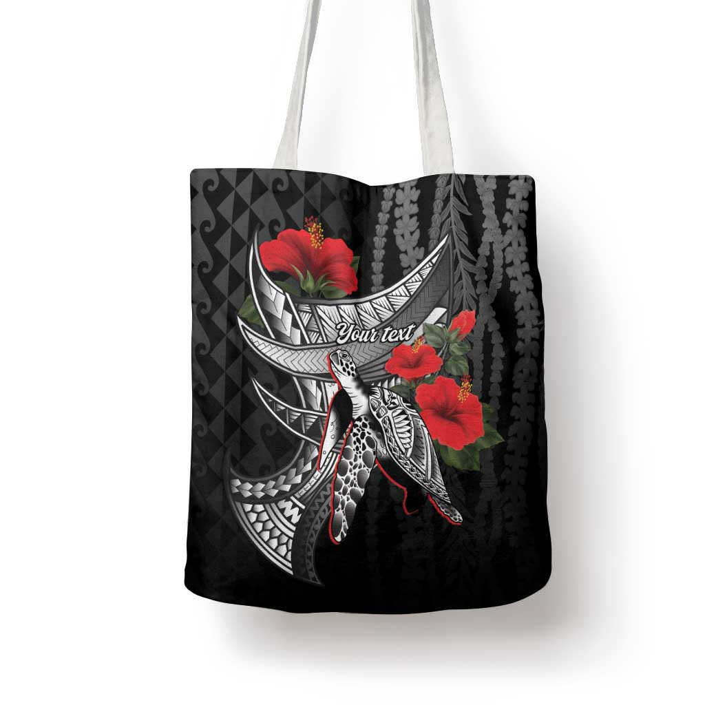 Hawaiian Honu Personalized Tote Bag Black Tribal Hook Pattern LT9 - Polynesian Pride