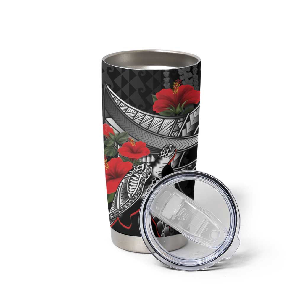 Hawaiian Honu Personalized Tumbler Cup Black Tribal Hook Pattern LT9 - Polynesian Pride
