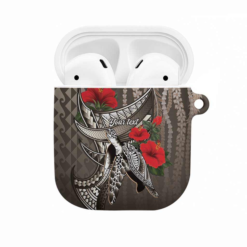 Hawaiian Honu Personalized AirPods Case Mocha Mousse Hibiscus Tribal Hook Pattern LT9 Mocha - Polynesian Pride