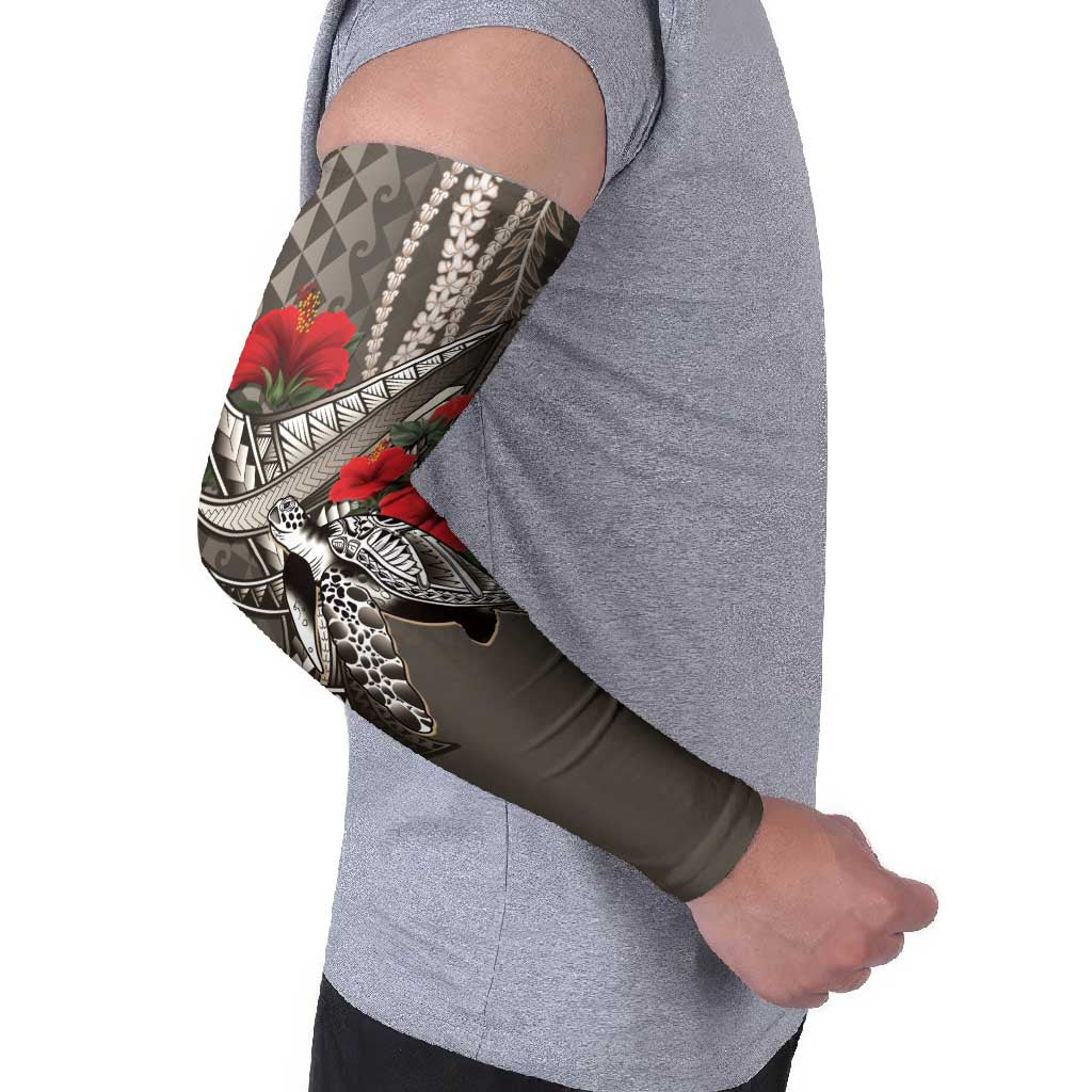 Hawaiian Honu Personalized Arm Sleeves Mocha Mousse Hibiscus Tribal Hook Pattern LT9 - Polynesian Pride
