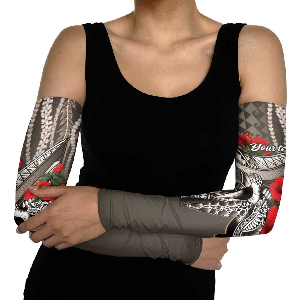 Hawaiian Honu Personalized Arm Sleeves Mocha Mousse Hibiscus Tribal Hook Pattern LT9 - Polynesian Pride