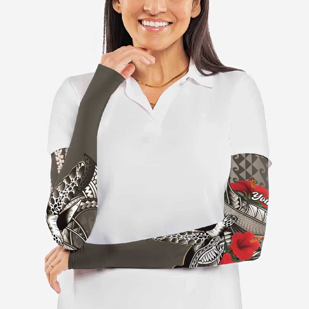 Hawaiian Honu Personalized Arm Sleeves Mocha Mousse Hibiscus Tribal Hook Pattern LT9 - Polynesian Pride