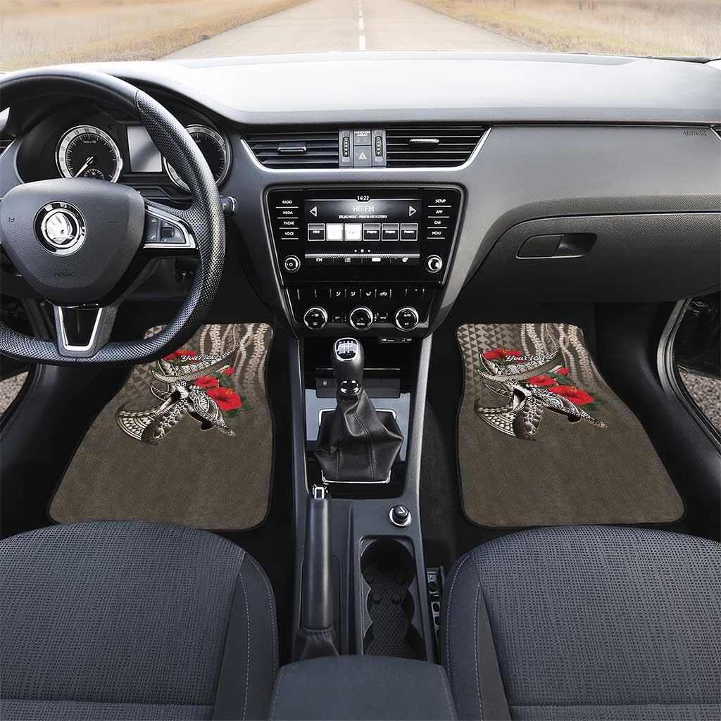 Hawaiian Honu Personalized Car Mats Mocha Mousse Hibiscus Tribal Hook Pattern LT9 Set 2pcs - Front Mocha - Polynesian Pride