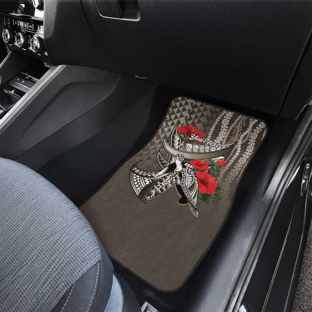 Hawaiian Honu Personalized Car Mats Mocha Mousse Hibiscus Tribal Hook Pattern LT9 - Polynesian Pride