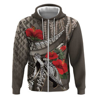 Hawaiian Honu Personalized Hoodie Mocha Mousse Hibiscus Tribal Hook Pattern LT9 Zip Hoodie Mocha - Polynesian Pride