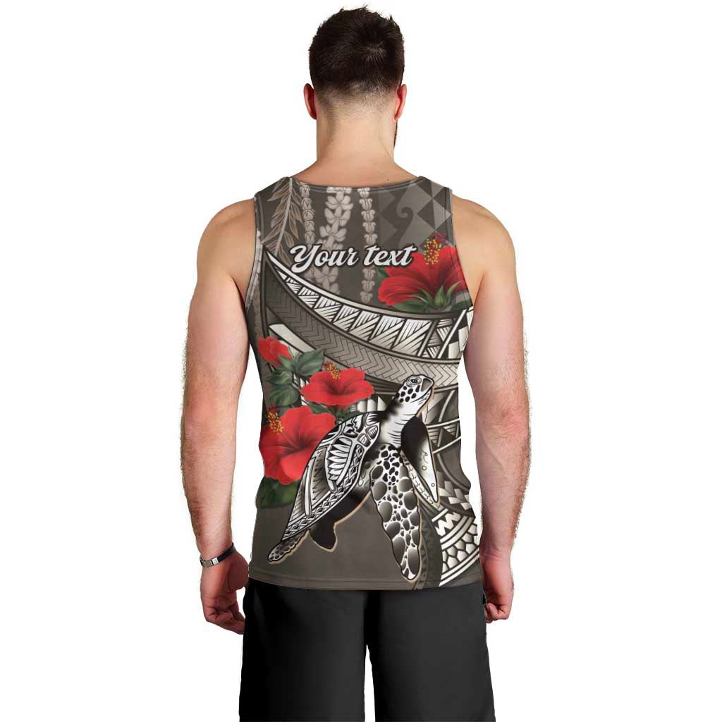 Hawaiian Honu Personalized Men Tank Top Mocha Mousse Hibiscus Tribal Hook Pattern LT9 - Polynesian Pride