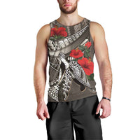 Hawaiian Honu Personalized Men Tank Top Mocha Mousse Hibiscus Tribal Hook Pattern LT9 - Polynesian Pride