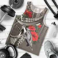 Hawaiian Honu Personalized Men Tank Top Mocha Mousse Hibiscus Tribal Hook Pattern LT9 - Polynesian Pride