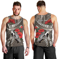 Hawaiian Honu Personalized Men Tank Top Mocha Mousse Hibiscus Tribal Hook Pattern LT9 - Polynesian Pride