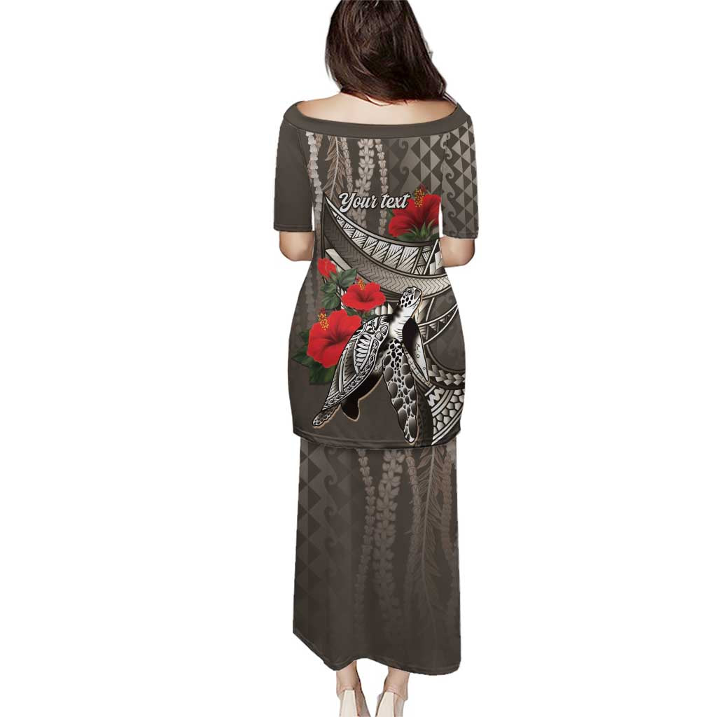 Hawaiian Honu Personalized Puletasi Mocha Mousse Hibiscus Tribal Hook Pattern LT9 - Polynesian Pride