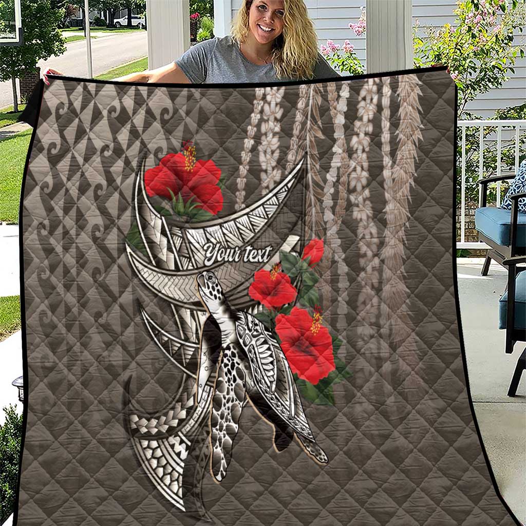 Hawaiian Honu Personalized Quilt Mocha Mousse Hibiscus Tribal Hook Pattern LT9 Mocha - Polynesian Pride