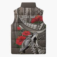Hawaiian Honu Personalized Sleeveless Puffer Jacket Mocha Mousse Hibiscus Tribal Hook Pattern LT9 - Polynesian Pride
