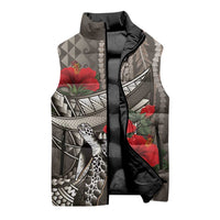 Hawaiian Honu Personalized Sleeveless Puffer Jacket Mocha Mousse Hibiscus Tribal Hook Pattern LT9 - Polynesian Pride