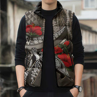 Hawaiian Honu Personalized Sleeveless Puffer Jacket Mocha Mousse Hibiscus Tribal Hook Pattern LT9 - Polynesian Pride