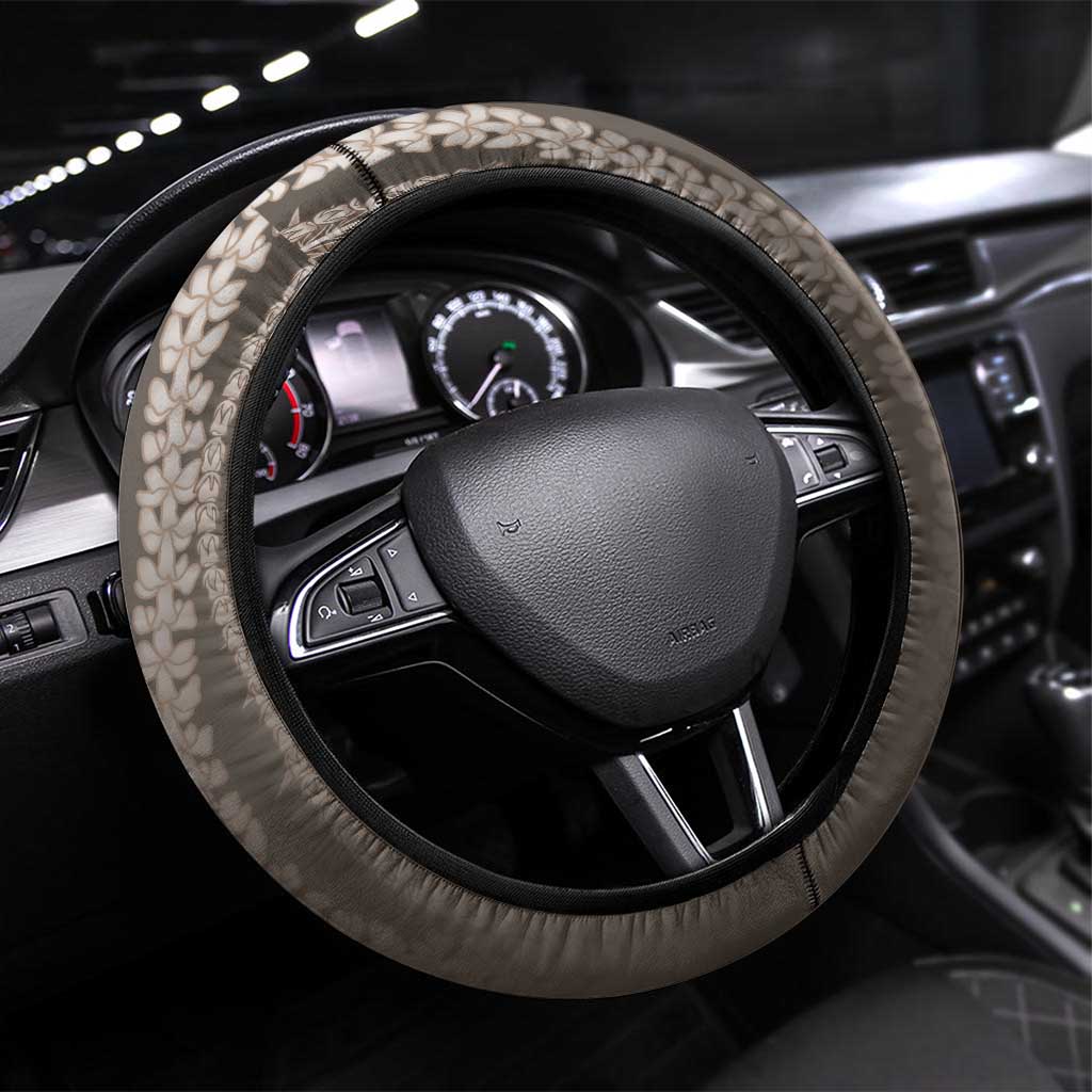 Hawaiian Honu Steering Wheel Cover Mocha Mousse Hibiscus Tribal Hook Pattern LT9 Universal Fit Mocha - Polynesian Pride