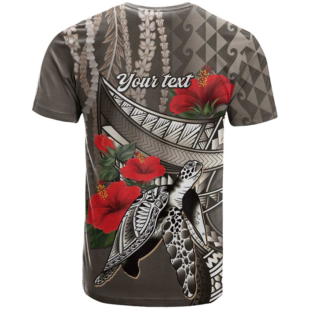 Hawaiian Honu Personalized T Shirt Mocha Mousse Hibiscus Tribal Hook Pattern LT9 - Polynesian Pride