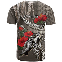 Hawaiian Honu Personalized T Shirt Mocha Mousse Hibiscus Tribal Hook Pattern LT9 - Polynesian Pride