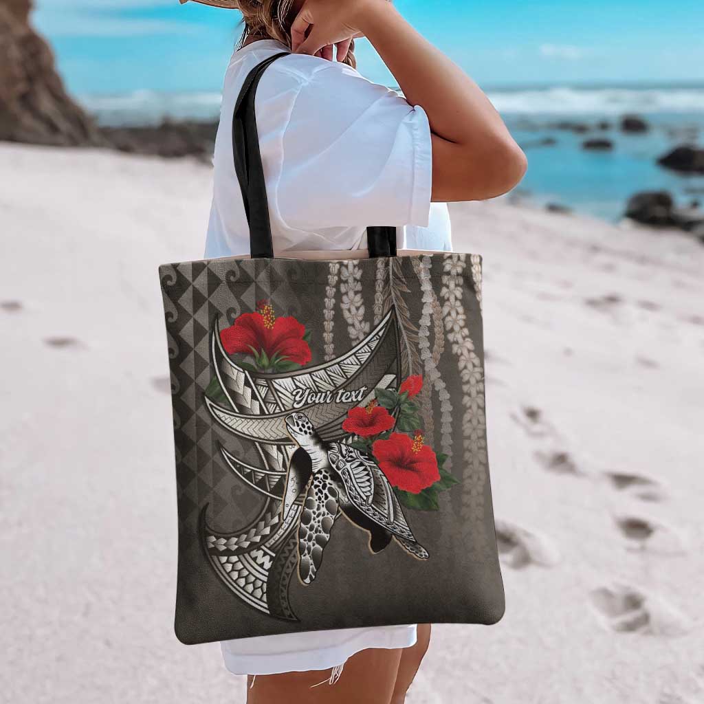 Hawaiian Honu Personalized Tote Bag Mocha Mousse Hibiscus Tribal Hook Pattern LT9 - Polynesian Pride