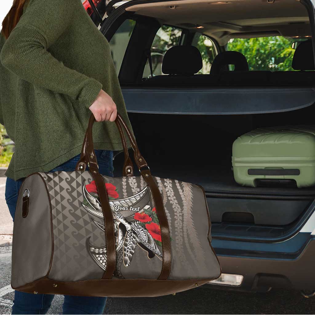 Hawaiian Honu Personalized Travel Bag Mocha Mousse Hibiscus Tribal Hook Pattern LT9 - Polynesian Pride