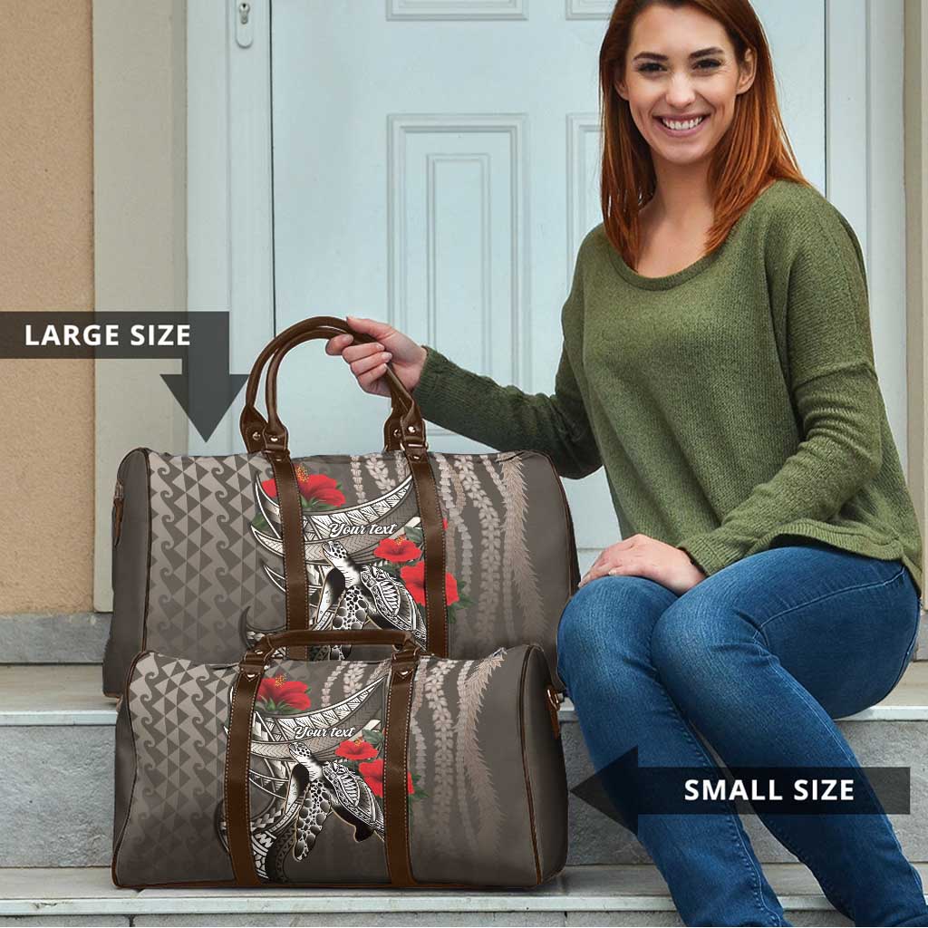 Hawaiian Honu Personalized Travel Bag Mocha Mousse Hibiscus Tribal Hook Pattern LT9 - Polynesian Pride