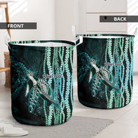 Hawaiian Honu Personalized Laundry Basket Dark Cyan Maile Pikake Flower Lei Inspired LT9 - Polynesian Pride