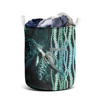Hawaiian Honu Personalized Laundry Basket Dark Cyan Maile Pikake Flower Lei Inspired LT9 - Polynesian Pride