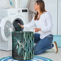 Hawaiian Honu Personalized Laundry Basket Dark Cyan Maile Pikake Flower Lei Inspired LT9 - Polynesian Pride