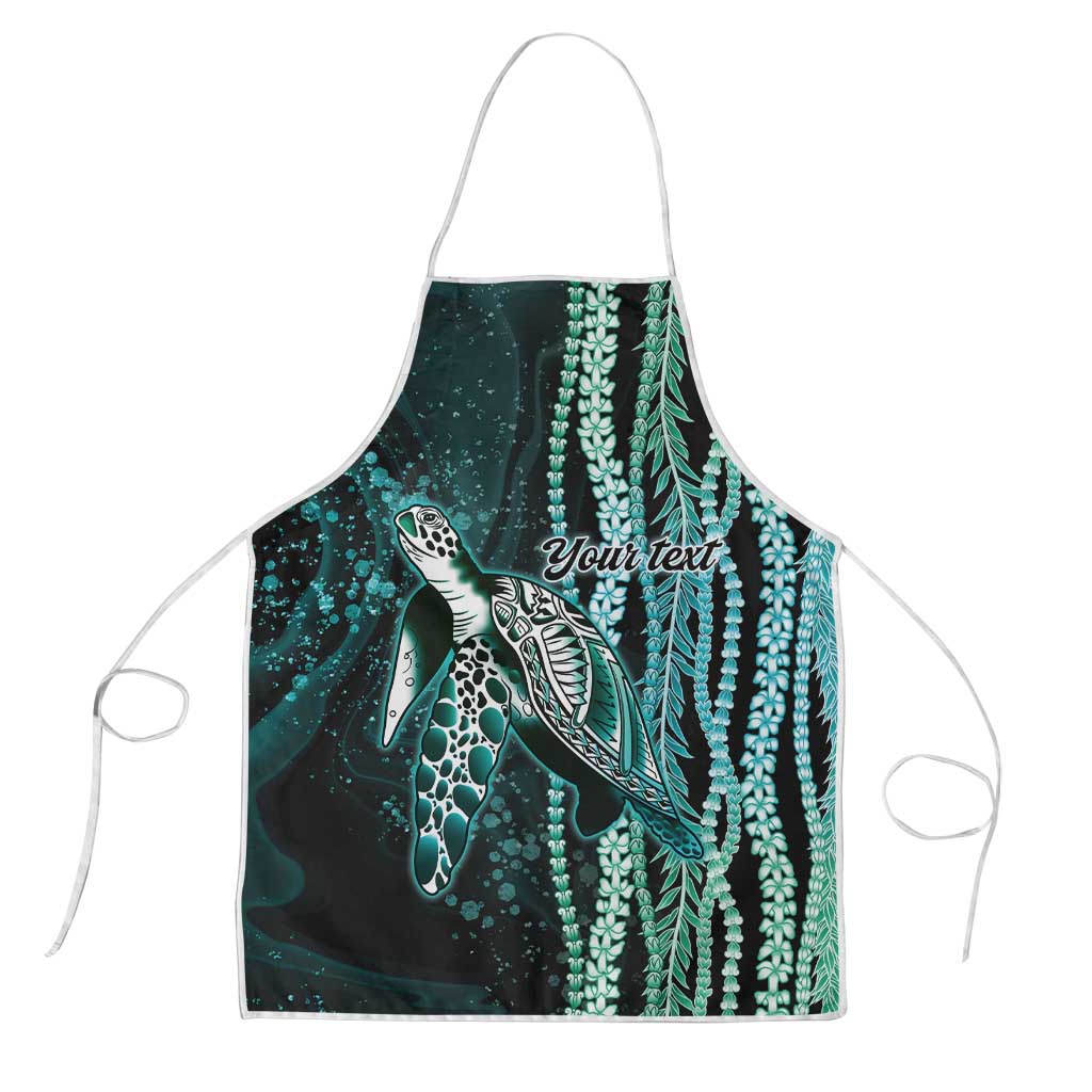 Hawaiian Honu Personalized Apron Dark Cyan Maile Pikake Flower Lei Inspired LT9 Cyan - Polynesian Pride