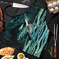 Hawaiian Honu Personalized Apron Dark Cyan Maile Pikake Flower Lei Inspired LT9 Cyan - Polynesian Pride