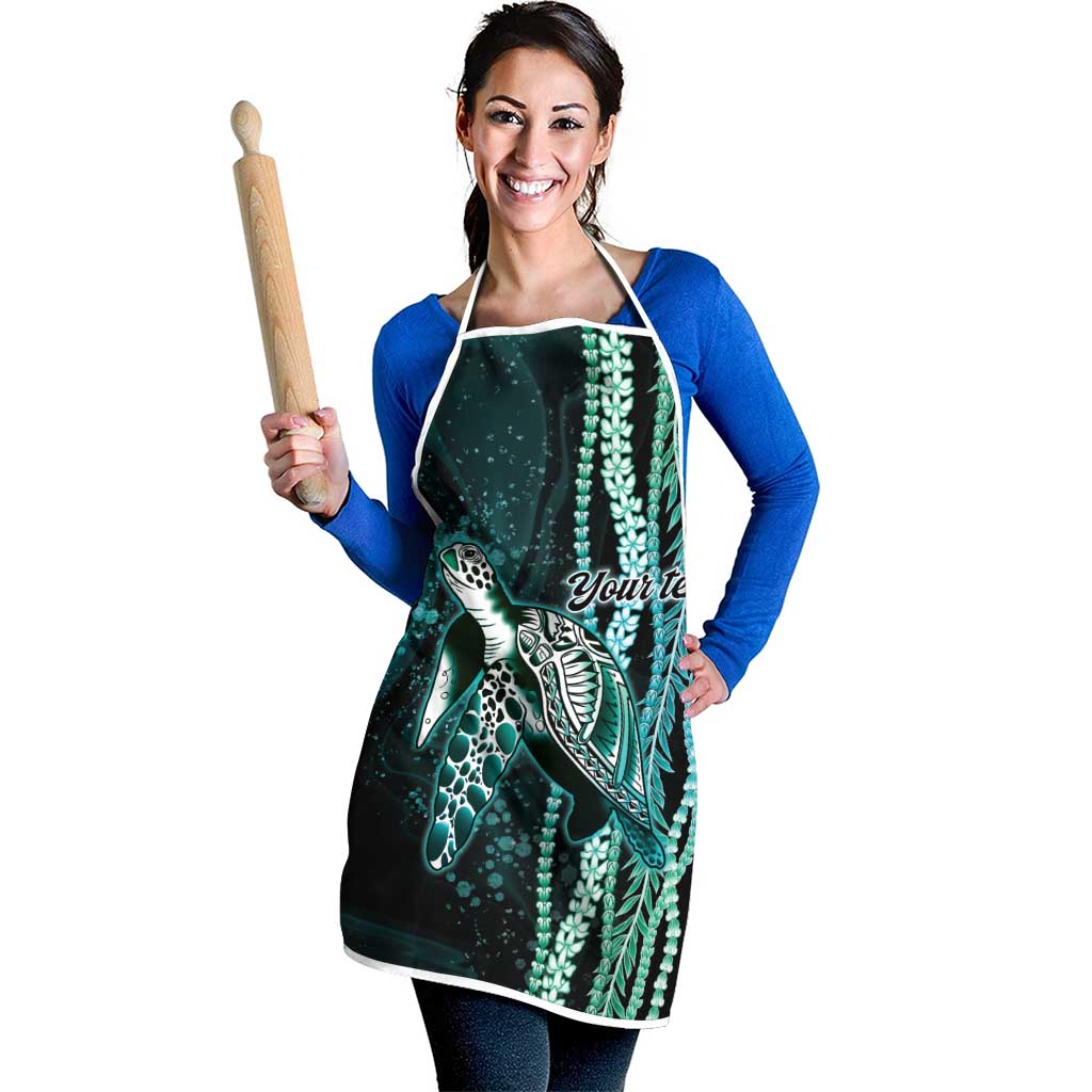 Hawaiian Honu Personalized Apron Dark Cyan Maile Pikake Flower Lei Inspired LT9 - Polynesian Pride