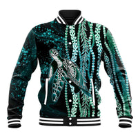 Hawaiian Honu Personalized Baseball Jacket Dark Cyan Maile Pikake Flower Lei Inspired LT9 Unisex Cyan - Polynesian Pride