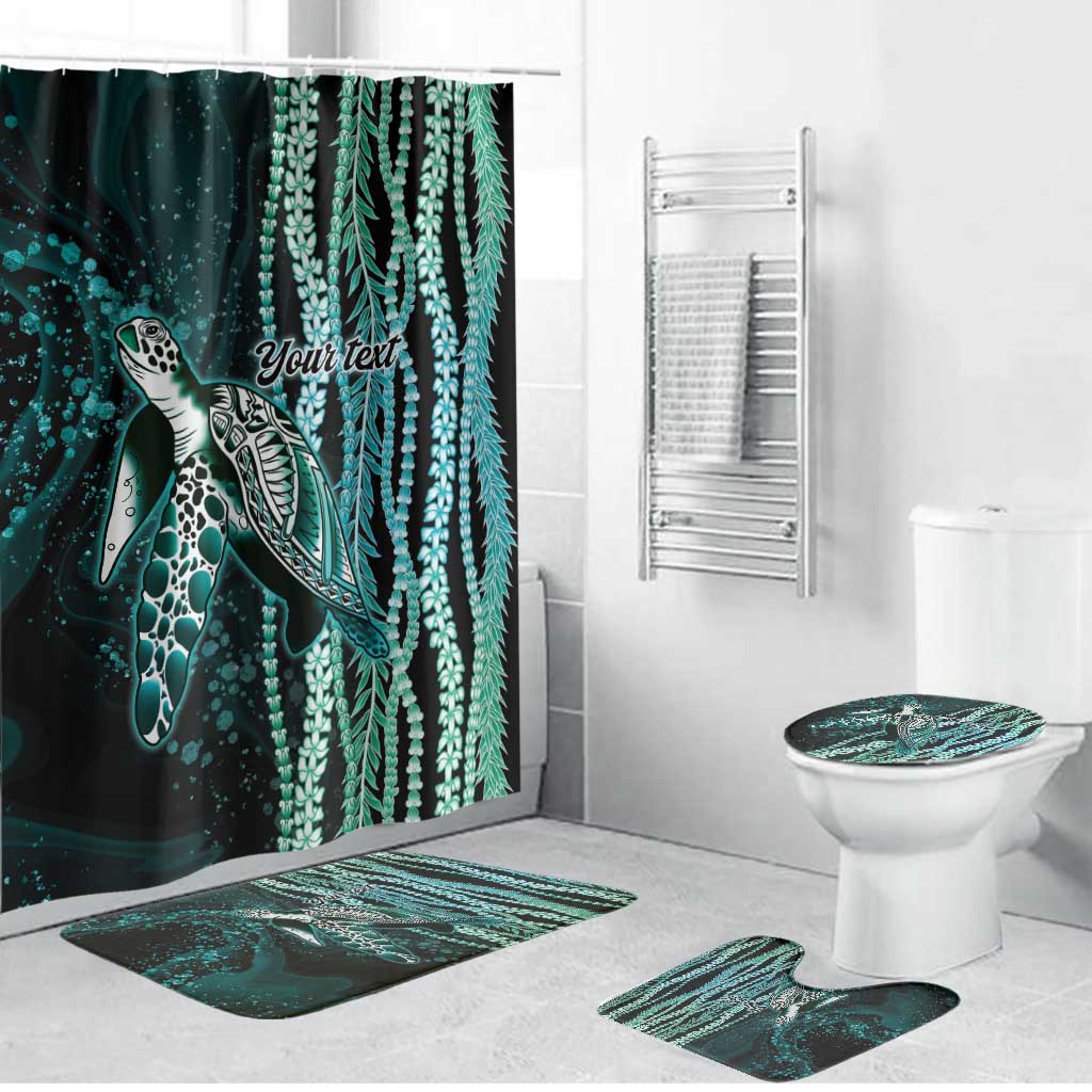 Hawaiian Honu Personalized Bathroom Set Dark Cyan Maile Pikake Flower Lei Inspired LT9 Bathroom Set (4 pcs) Cyan - Polynesian Pride