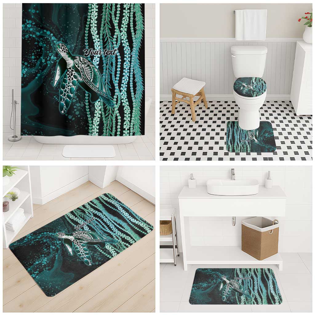 Hawaiian Honu Personalized Bathroom Set Dark Cyan Maile Pikake Flower Lei Inspired LT9 - Polynesian Pride