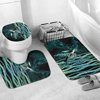 Hawaiian Honu Personalized Bathroom Set Dark Cyan Maile Pikake Flower Lei Inspired LT9 Mat Set Only (3 pcs) One Size Cyan - Polynesian Pride