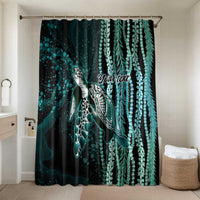 Hawaiian Honu Personalized Bathroom Set Dark Cyan Maile Pikake Flower Lei Inspired LT9 Shower Curtain Only Cyan - Polynesian Pride