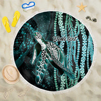 Hawaiian Honu Personalized Beach Blanket Dark Cyan Maile Pikake Flower Lei Inspired LT9 One Size 150cm Cyan - Polynesian Pride