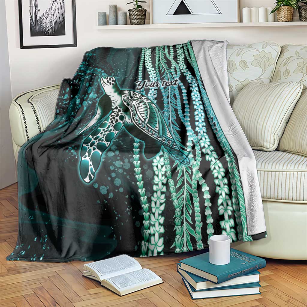 Hawaiian Honu Personalized Blanket Dark Cyan Maile Pikake Flower Lei Inspired LT9 Cyan - Polynesian Pride