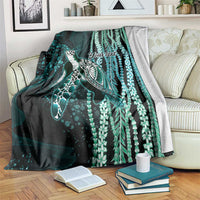 Hawaiian Honu Personalized Blanket Dark Cyan Maile Pikake Flower Lei Inspired LT9 Cyan - Polynesian Pride