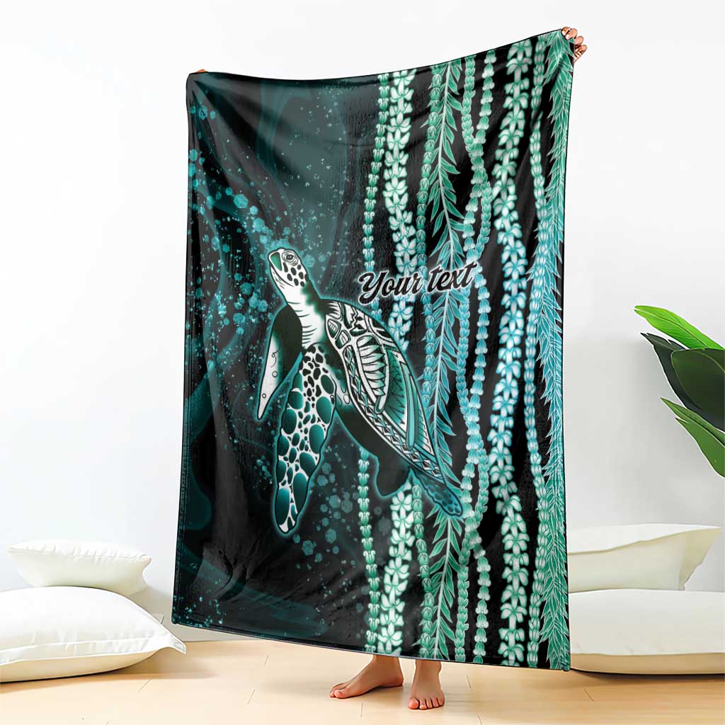 Hawaiian Honu Personalized Blanket Dark Cyan Maile Pikake Flower Lei Inspired LT9 - Polynesian Pride