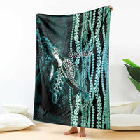 Hawaiian Honu Personalized Blanket Dark Cyan Maile Pikake Flower Lei Inspired LT9 - Polynesian Pride
