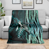 Hawaiian Honu Personalized Blanket Dark Cyan Maile Pikake Flower Lei Inspired LT9 - Polynesian Pride