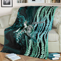 Hawaiian Honu Personalized Blanket Dark Cyan Maile Pikake Flower Lei Inspired LT9 - Polynesian Pride