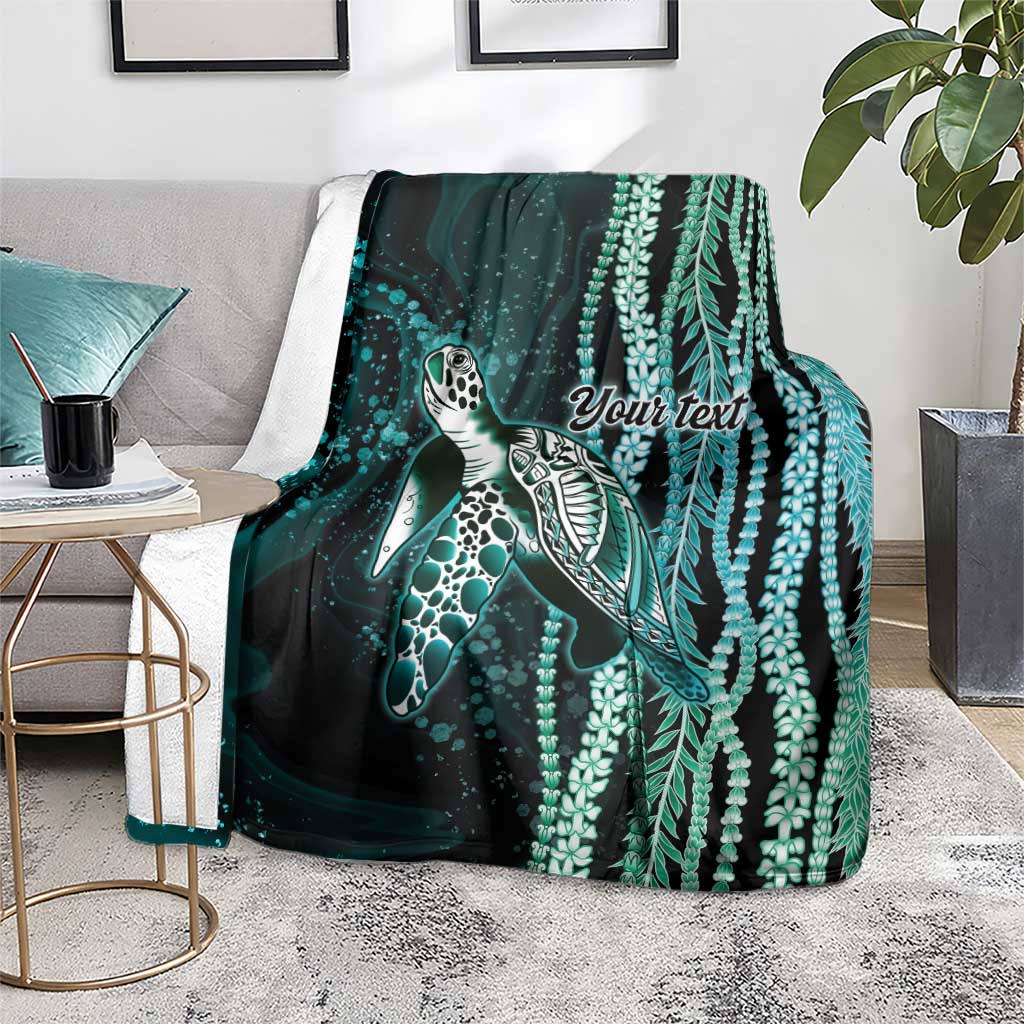 Hawaiian Honu Personalized Blanket Dark Cyan Maile Pikake Flower Lei Inspired LT9 - Polynesian Pride