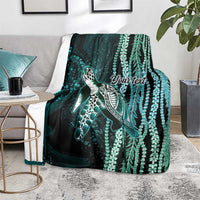 Hawaiian Honu Personalized Blanket Dark Cyan Maile Pikake Flower Lei Inspired LT9 - Polynesian Pride