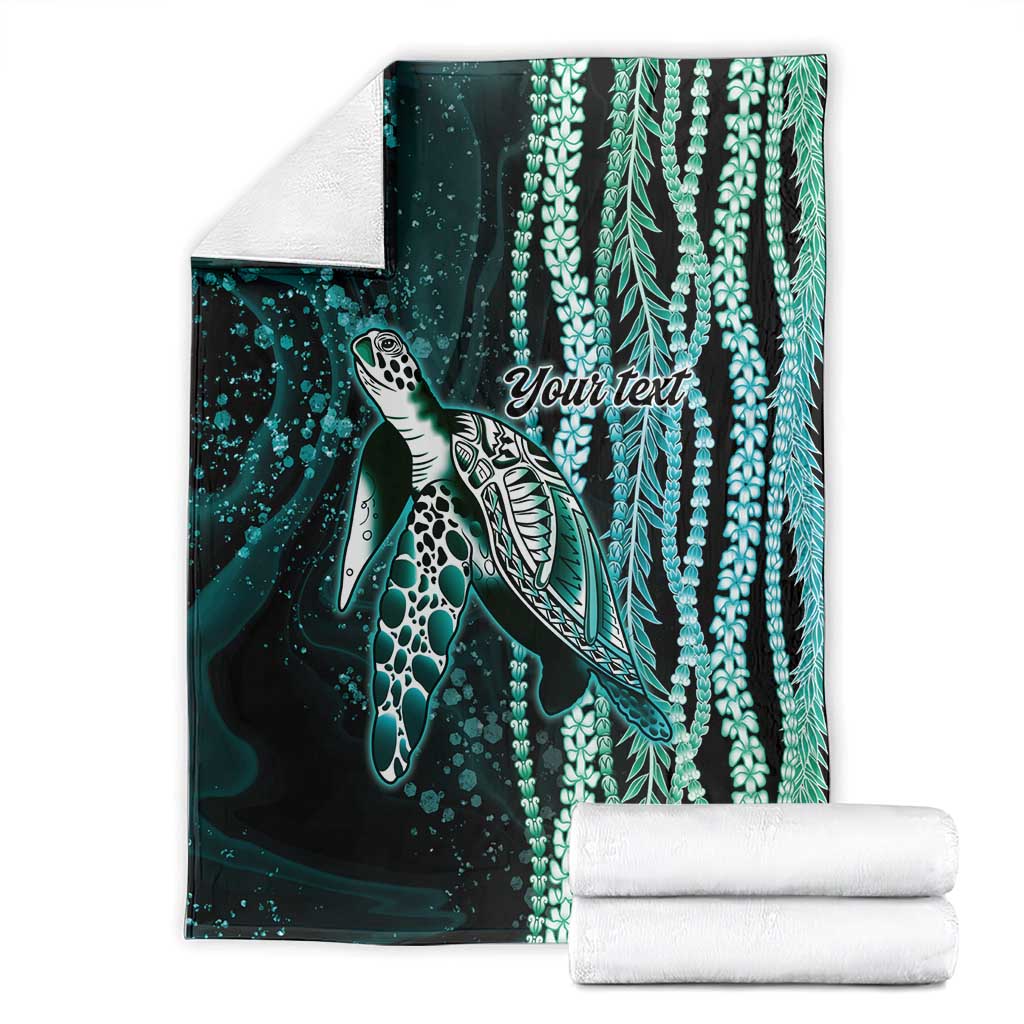 Hawaiian Honu Personalized Blanket Dark Cyan Maile Pikake Flower Lei Inspired LT9 - Polynesian Pride
